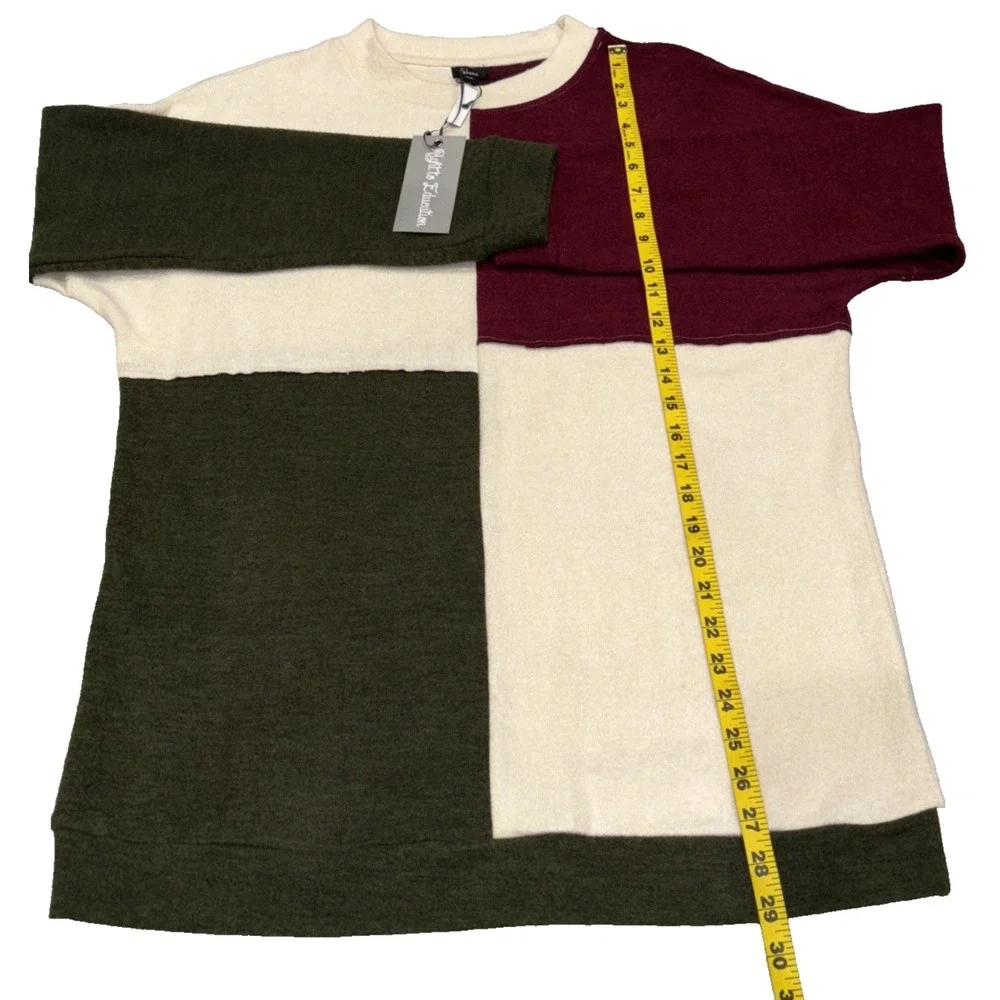 NEW Shana Right to‎ Education Color Block Tunic Sweater Sz M Burgandy Green Soft - Picture 7 of 8